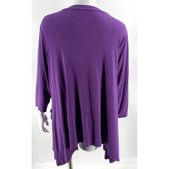 LOGO Lori Goldstein Purple Tunic Top Plus Size 1X Purple Sharkbite Hem Pockets - Picture 4 of 6